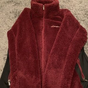 Fluffy maroon Columbia jacket